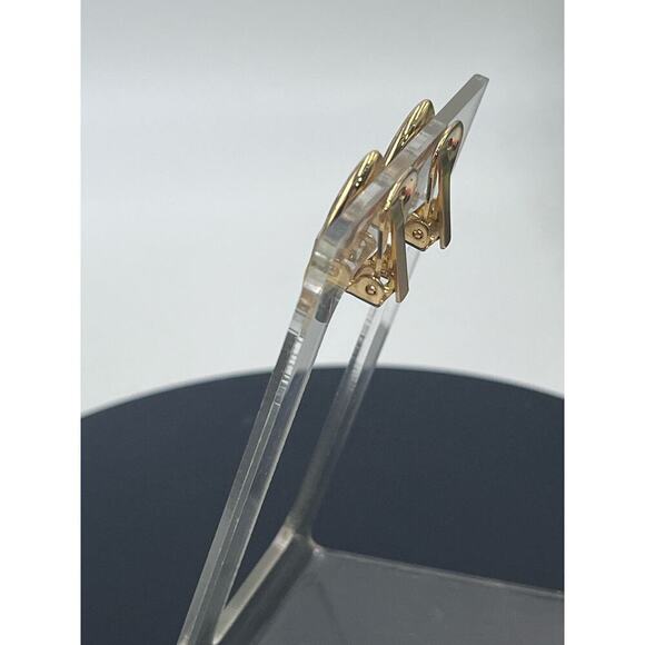 Authenticated Givenchy NY Vintage Black Enamel signed Gold Tone Clip Earrings - Picture 4 of 16